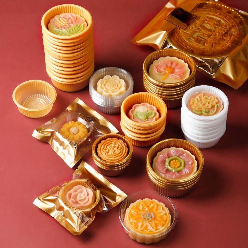Set 100 Khay Tròn Bằng Nhựa Làm Bánh Trung Thu Trang Trí DIY