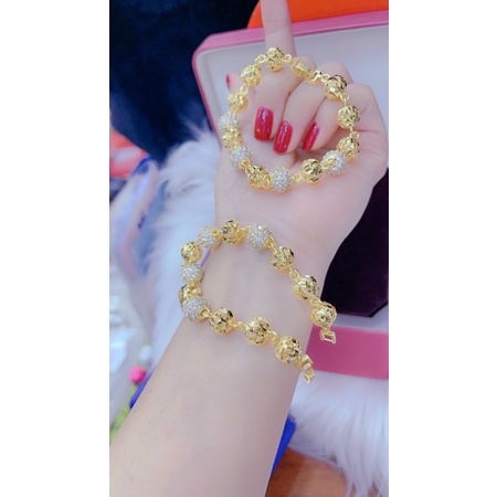 Lắc tay nữ kiểu bi tròn chạm xoàn dát vàng 18 cực đẹp