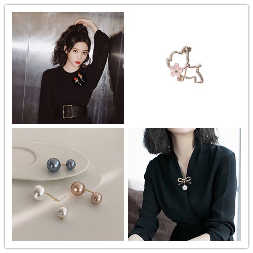 Ghim Cài Áo Hình Nơ/Hoa Hồng Đính Ngọc Trai Nhân Tạo Chống Mất