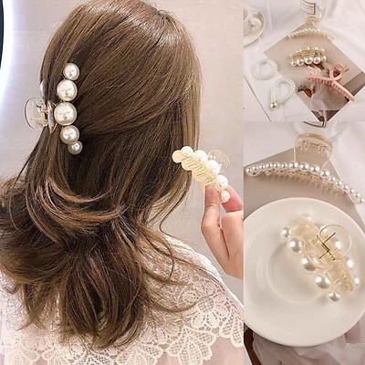 Kẹp Tóc Càng Cua 5 Răng Đính 5 Hạt Ngọc Nhân Tạo