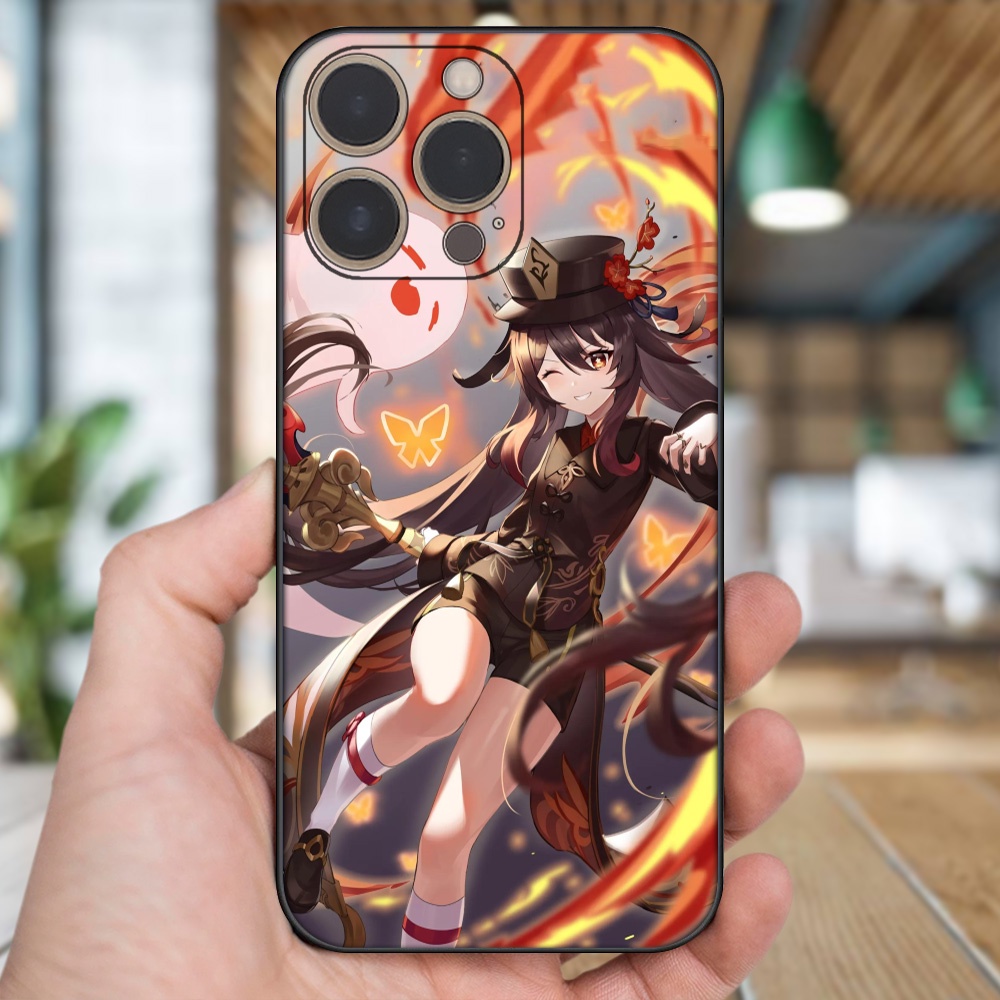 Ốp lưng iPhone 13 Pro dẻo đen cạnh vuông in hình Hutao Genshin Impact