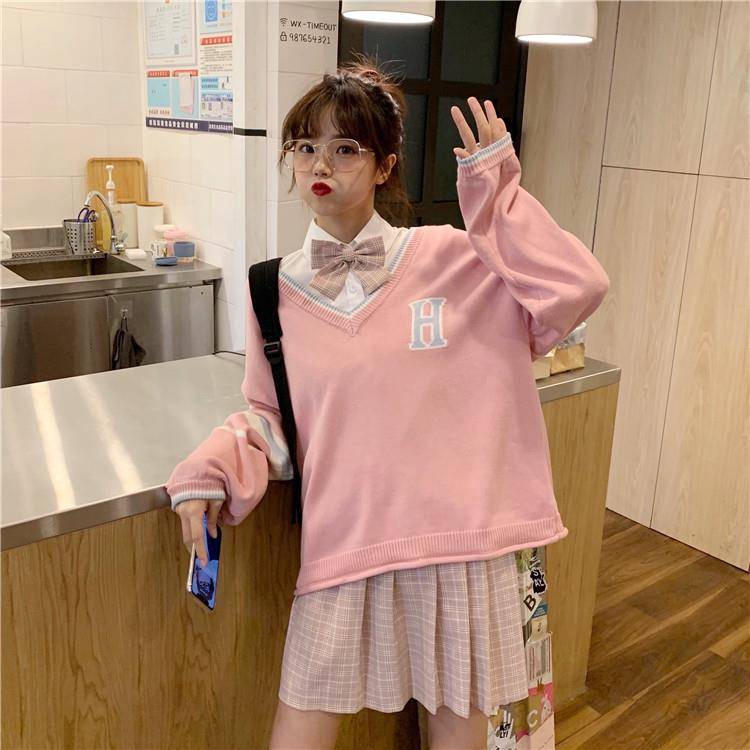 Áo Sweater dáng rộng cổ chữ V kẻ sọc thời trang mùa thu cho nữ | BigBuy360 - bigbuy360.vn