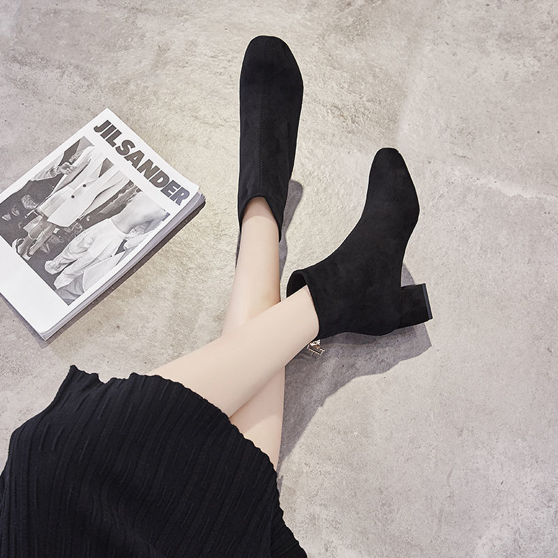 Giày boot da lộn gót cao phong cách thời trang thu đông cho phái nữ size 35-41 | BigBuy360 - bigbuy360.vn