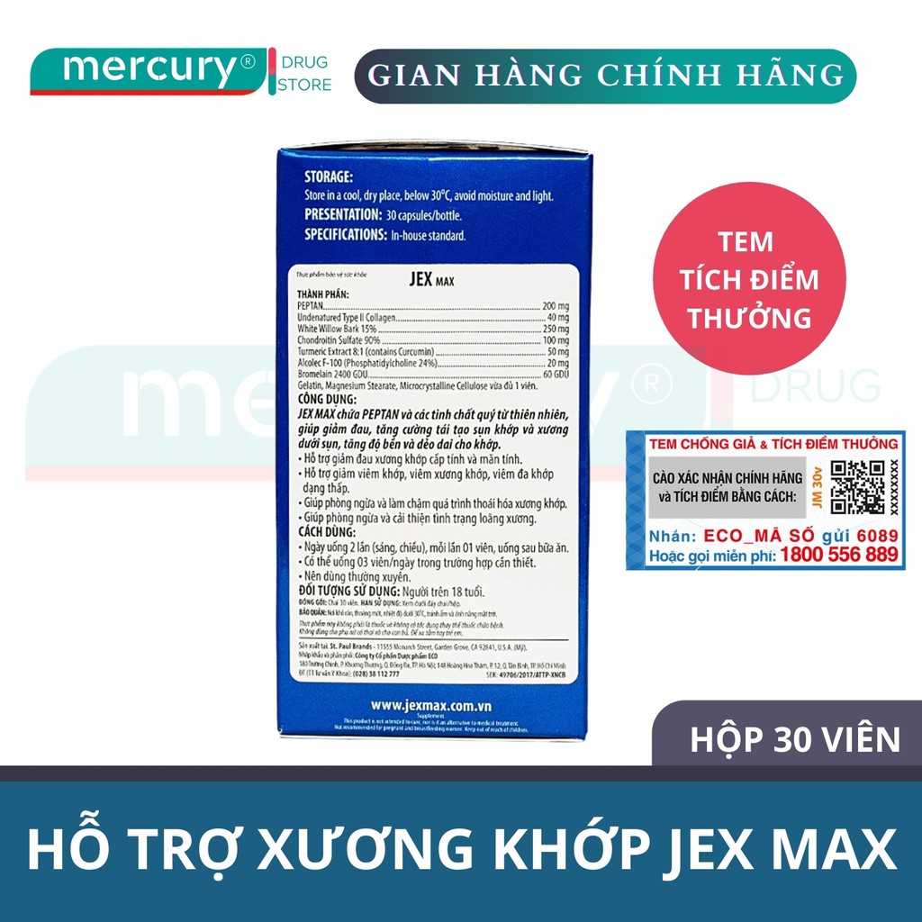 Viên Uống Hỗ Trợ Điều Trị Viêm Khớp Jex Max 30 Viên