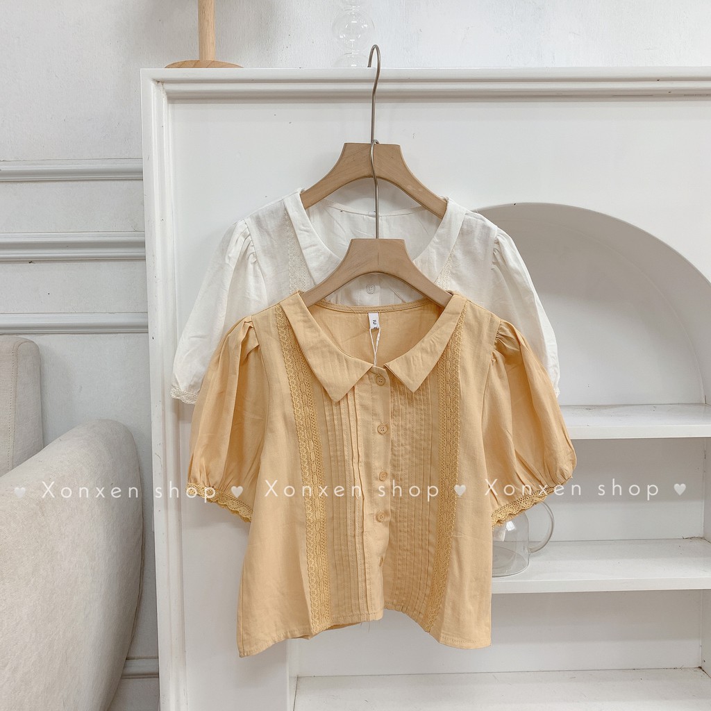 ÁO KIỂU NỮ áo kiểu cổ sen tiểu thư phối ren cực dễ thương XONXEN SHOP freesize mã 3337