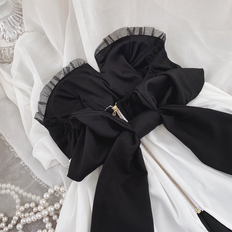 [Mã FAGREEN245 giảm 10% tối đa 30K đơn 99K] SET PEPLUM ỐNG CÚP NGỰC NƠ LƯNG KÈM SHORTS ĐEN VIỀN REN | BigBuy360 - bigbuy360.vn