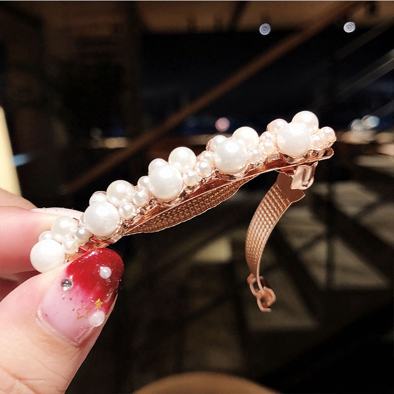 Kẹp tóc đính đá và ngọc trai giả phong cách Hàn Quốc thanh lịch dành cho nữ