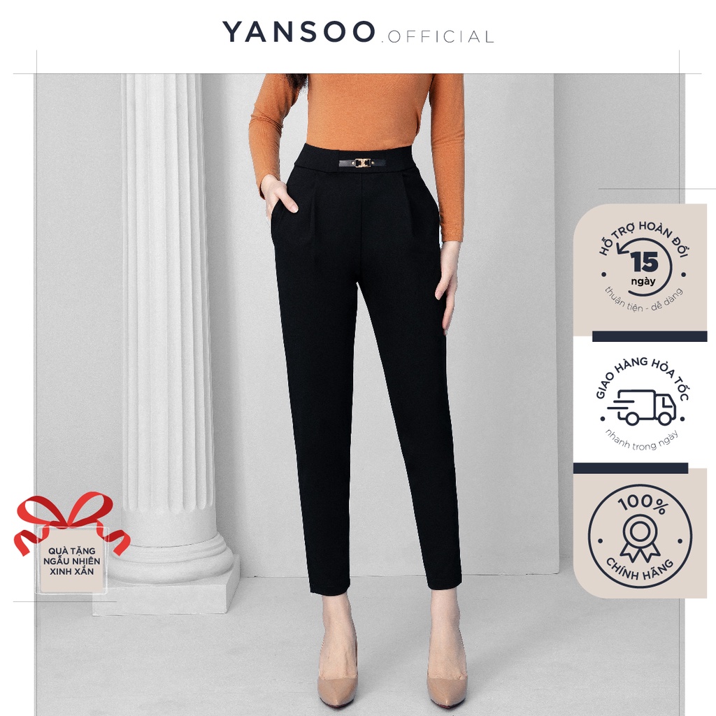 Quần baggy nữ Yansoo lưng cao cạp chun vải Umi co giãn đồ công sở đẹp cao cấp màu đen đi học form chuẩn tôn dáng Q39
