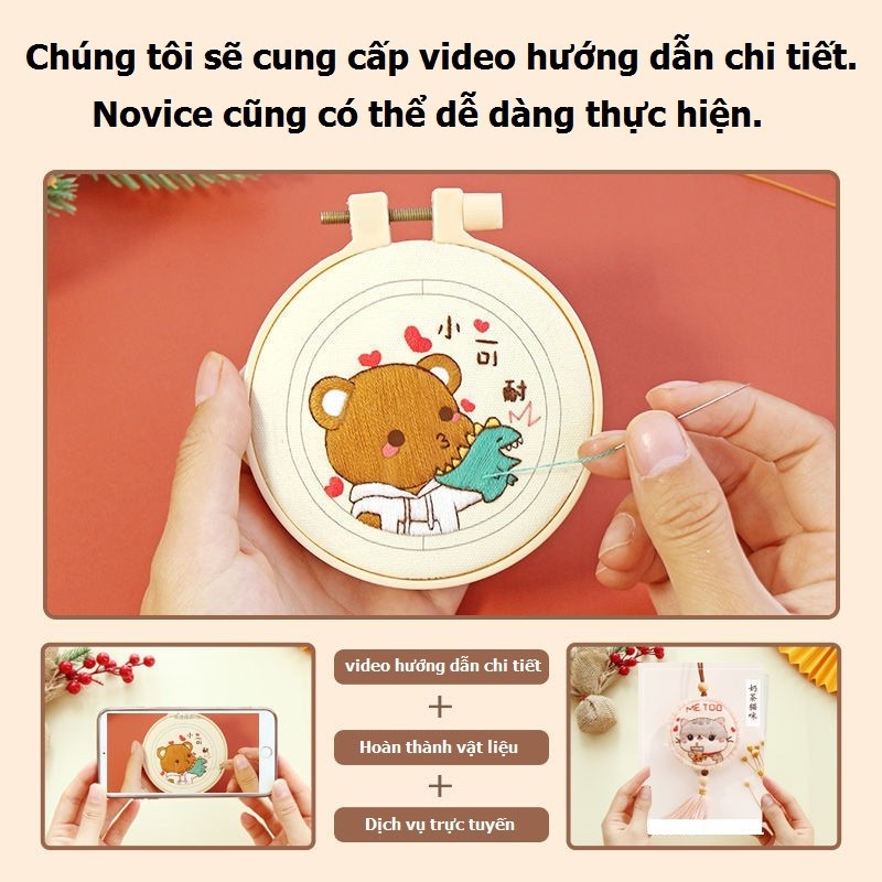 Bộ đồ thêu tay mặt dây chuyền tự làm hình tròn/ Vuông thủ công/Quà tặng đại diện tình yêu