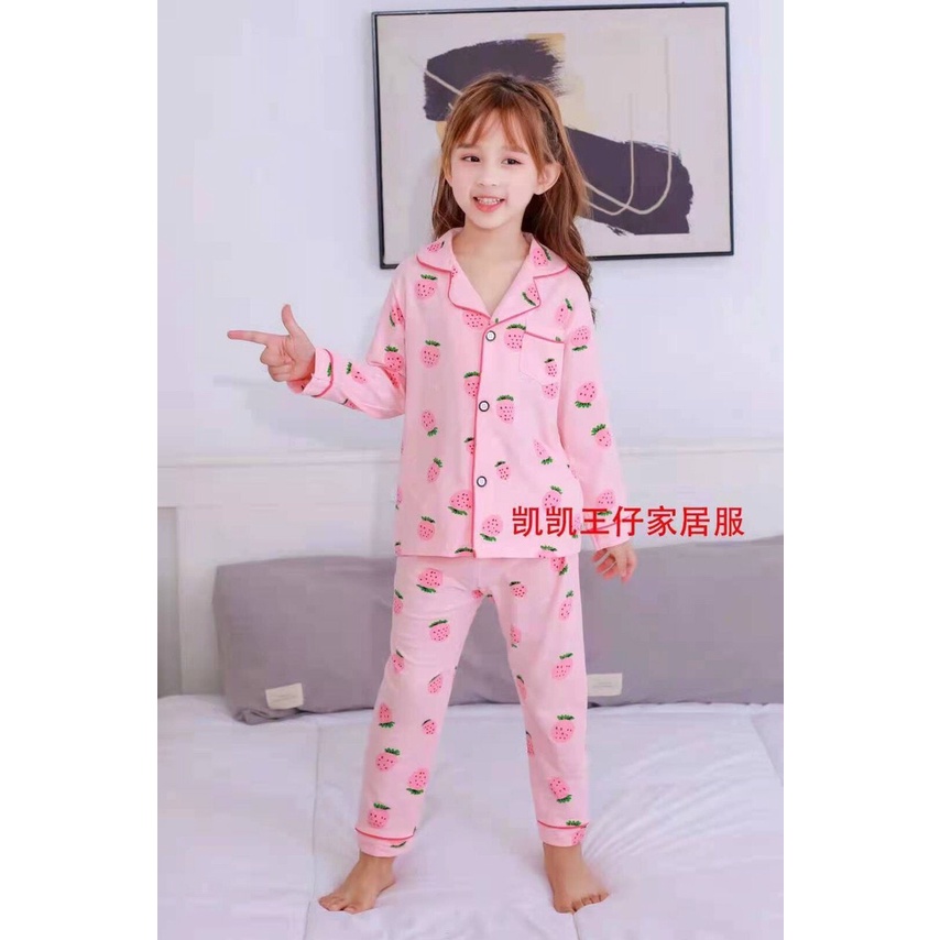 Bộ quần áo trẻ em dài tay Bộ pijama Chất liệu cotton cho bé gái từ 10-35kg PIKA KIDS