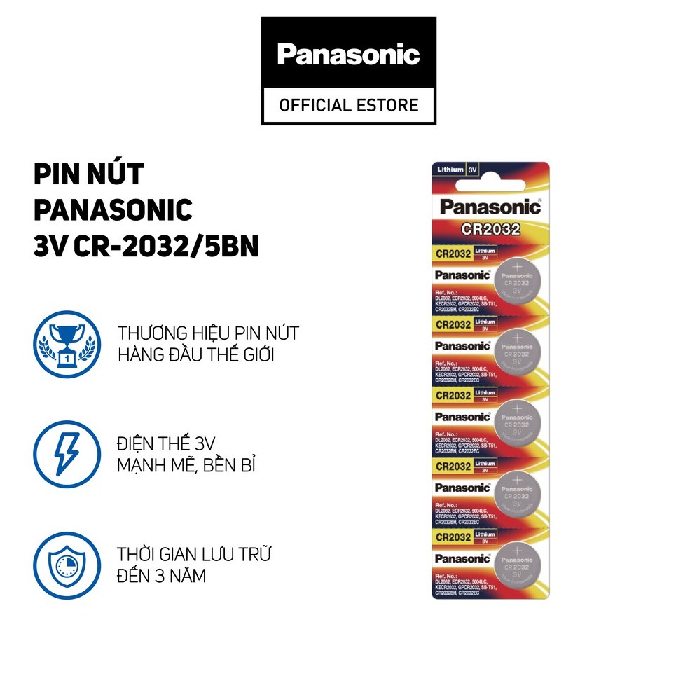 Vỉ 5 viên Pin nút Panasonic 3V CR-2032/5BE