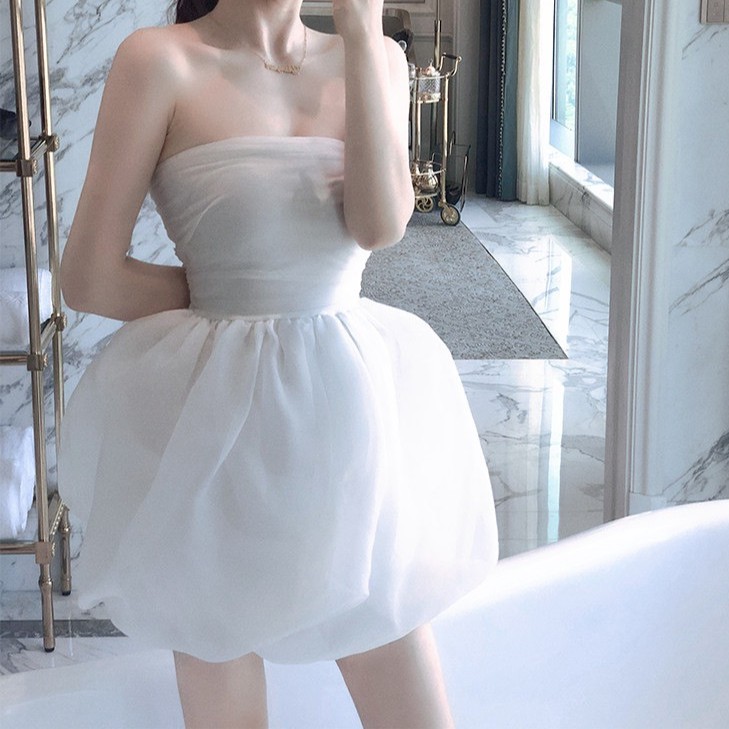 Váy Cúp Ngực Tùng Phồng LSEOUL V1068 Chất Voan Ngọt Ngào Nữ Tính