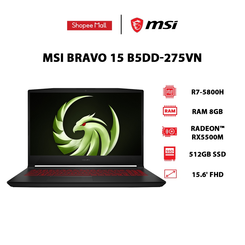 Laptop MSI Bravo 15 B5DD-275VN R7-5800H | 8GB | 512GB | 15.6' FHD | Win 11