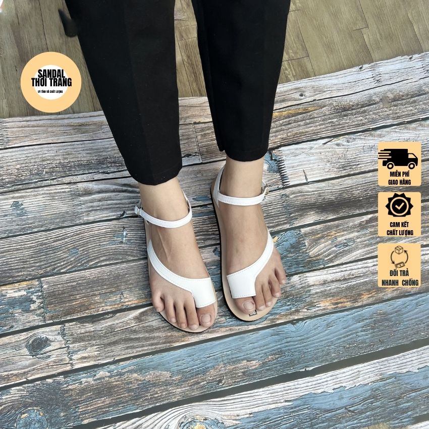 [ẢNH THẬT]Giày sandal nữ xỏ ngón đi học, đi chơi 2 màu Trắng/Đen size 30-42 SANDALTHOITRANG