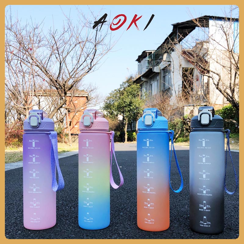 Bình Nước 1L Dễ Thương Có Vạch Báo Giờ Uống Nước, Không Kèm Ống Hút