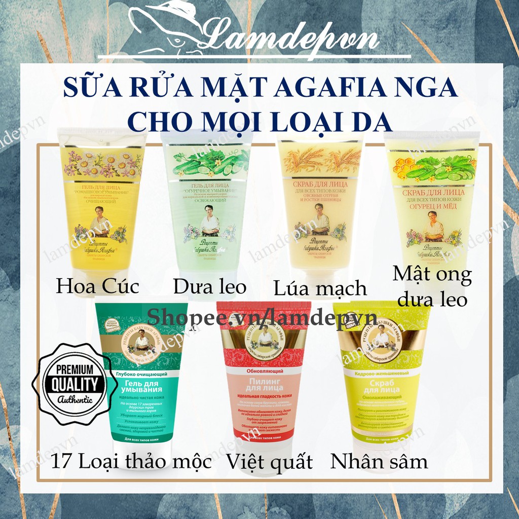 Gel Rửa Mặt, Tẩy Da Chết Bà Già Agafi Nga 150ml Đủ loại