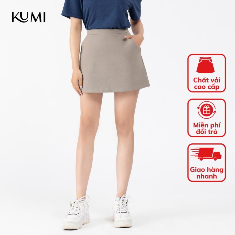 Chân Váy Chữ A Chất Kaki Cao Cấp Co Dãn Có Quần Trong, Chân Váy Chữ A Hàn Quốc Trẻ Trung Năng Động Kumi - Ghi Sữa