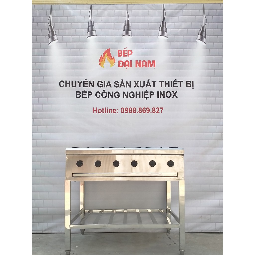 Bếp gas công nghiệp 6 họng hàng Việt Nam uy tí, chất lượng, bếp âu 6 họng inox có kệ chân đỡ bếp bảo hành 12 tháng