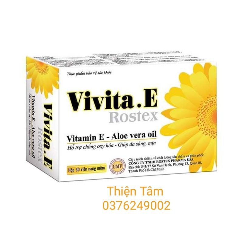 Viên uống Vivita. E bổ sung vitamin e cho da, (100mg) kèm tinh chất nha đam, đẹp da, sáng da mờ thâm hộp 30 viên