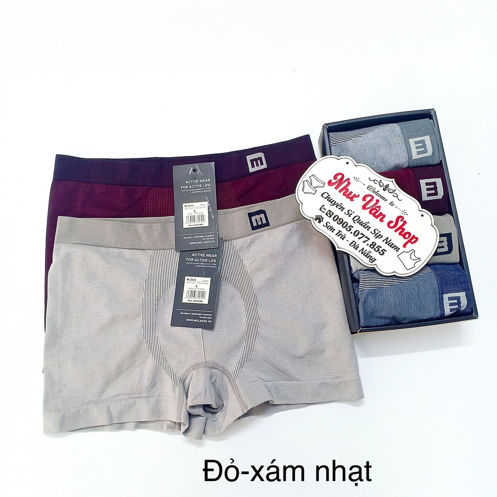 Hộp 4 quần sịp nam lót nam đùi boxer dệt cotton co giãn cao cấp Melange