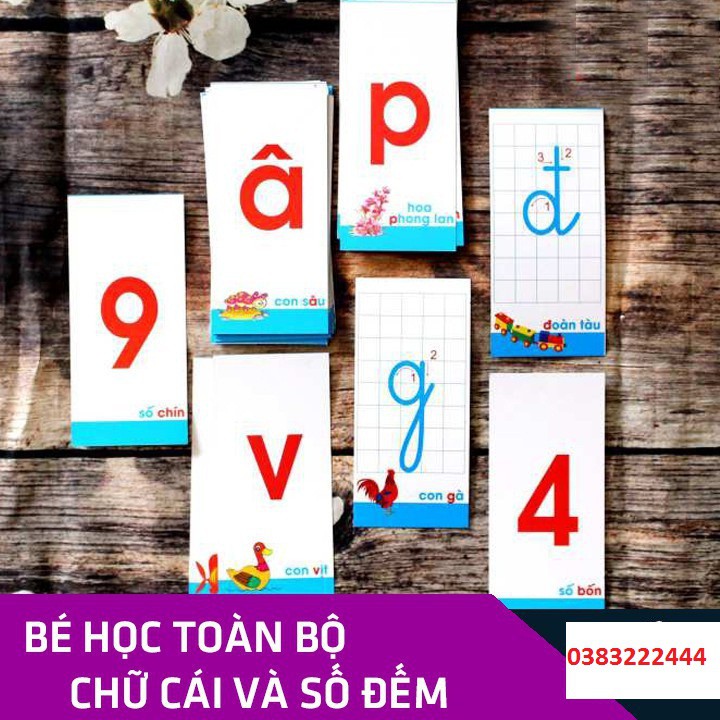 Bộ 44 Thẻ Chữ Cái, Số Đếm, dấu cho bé