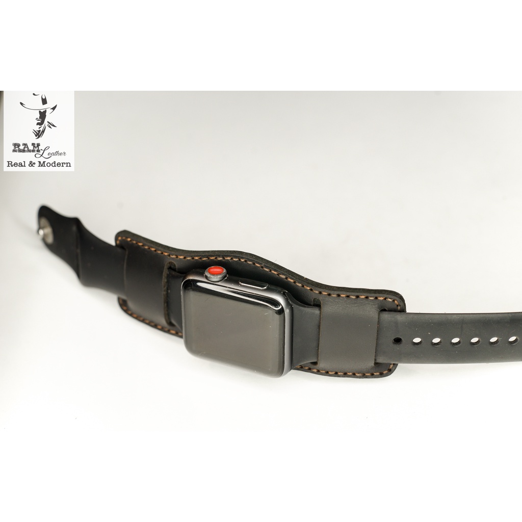 Tấm Đệm Dây đồng hồ Apple Watch , Iwatch , Iphone Watch Chống Mồ Hôi Da Bò Đen Kiểu Quân Đội RAM Leather B2  Bền Đẹp