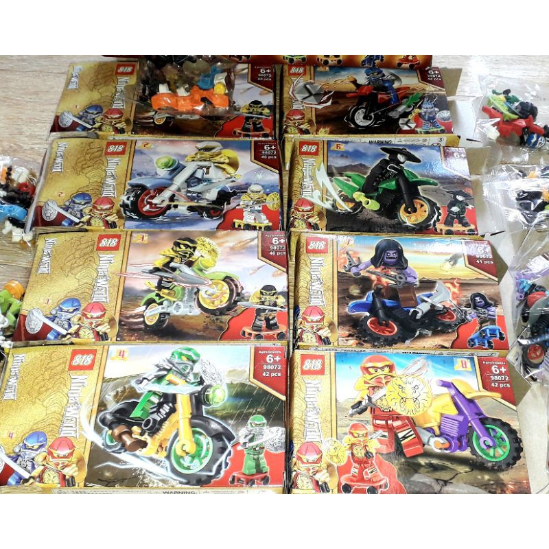 Lắp ráp 1 hộp LegoNinja khiêng Rồng và xe mô tô 98072 có nhiều chi tiết bằng nhựa