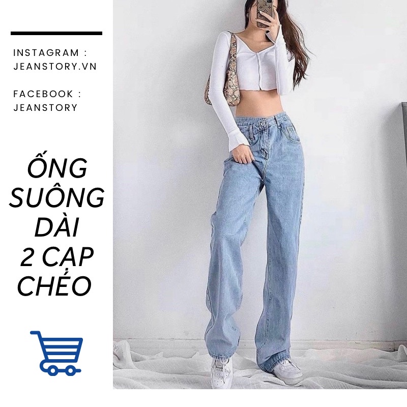 Quần Hazel Jeans Ống Suông Cạp Chéo
