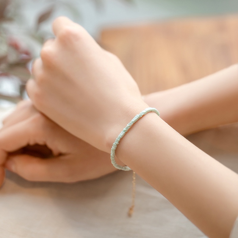 [Hàng Mới Về] Vòng Đeo Tay Đính Đá Ngọc Lam Màu Xanh Lá Cây Phong Cách Retro Mùa Hè Cho Nữ