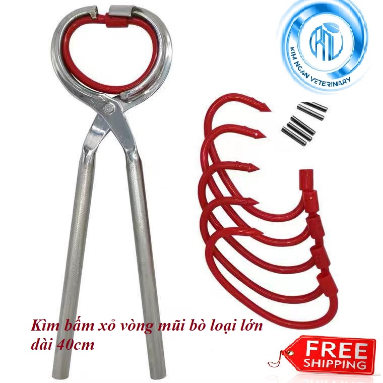 Kìm bấm xỏ vòng mũi Bò bằng thép không gỉ chiều dài 40cm, vòng xỏ mũi bò có chốt