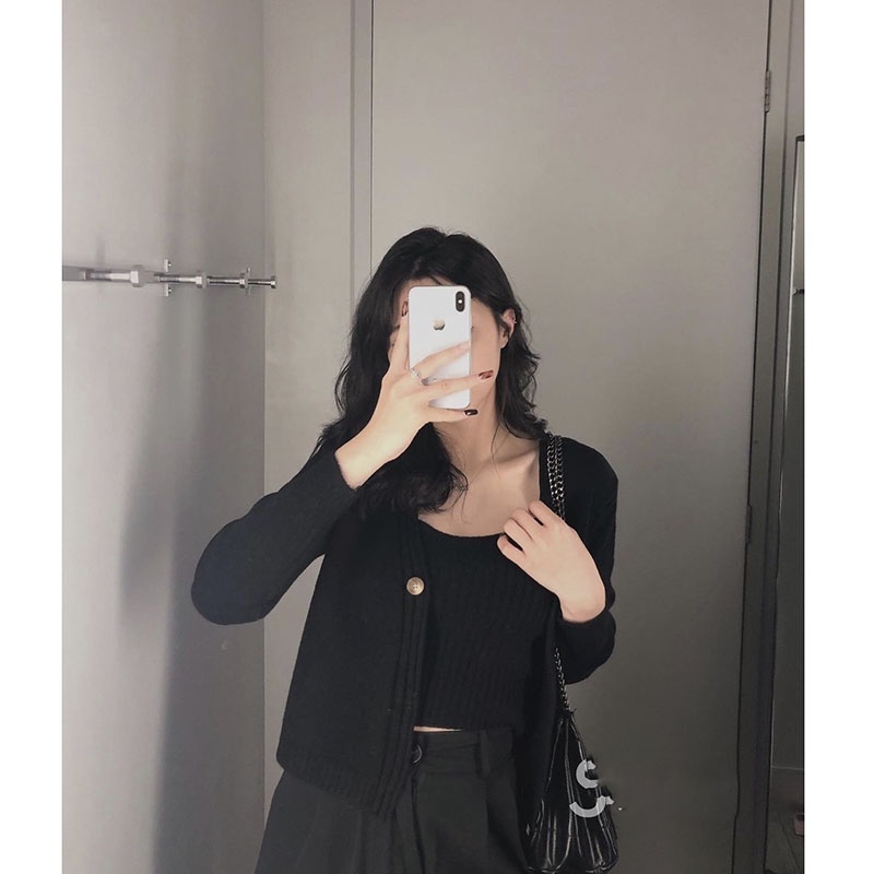 Sét Áo 2 Dây Kèm Áo Cardigan Len Hàng Quảng Châu M1072-Violet