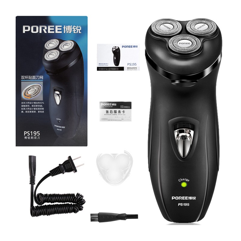 Máy Cạo Râu 3 Lưỡi cao cấp Poree Ps 195 Dễ Sử Dụng Cạo Sạch Pin Bền Chính Hãng