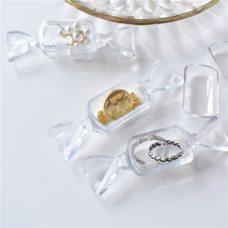 Set 2 hộp mini trong suốt hình viên kẹo đựng trang sức tiện dụng