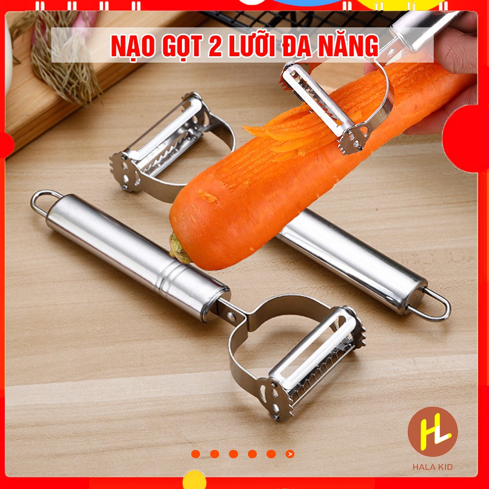 Dụng cụ gọt hoa quả 2 lưỡi inox đa năng, sắc bén, bền đẹp (1 chiếc)/ Nạo gọt QATE0137