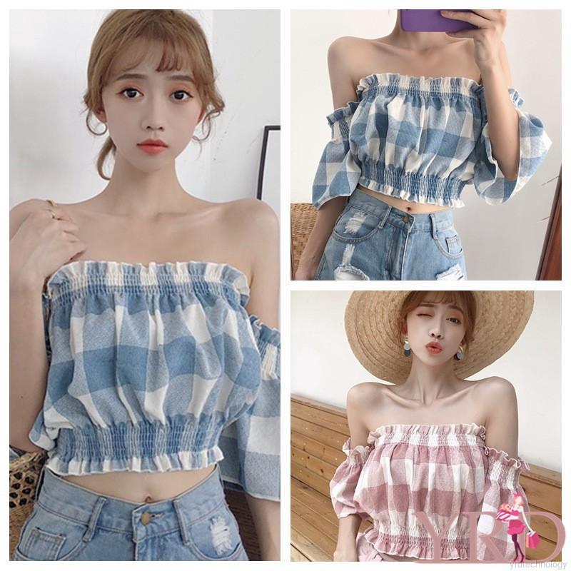 FREESHIP ĐƠN 99K_ Áo croptop trễ vai tay loe phong cách Hàn Quốc