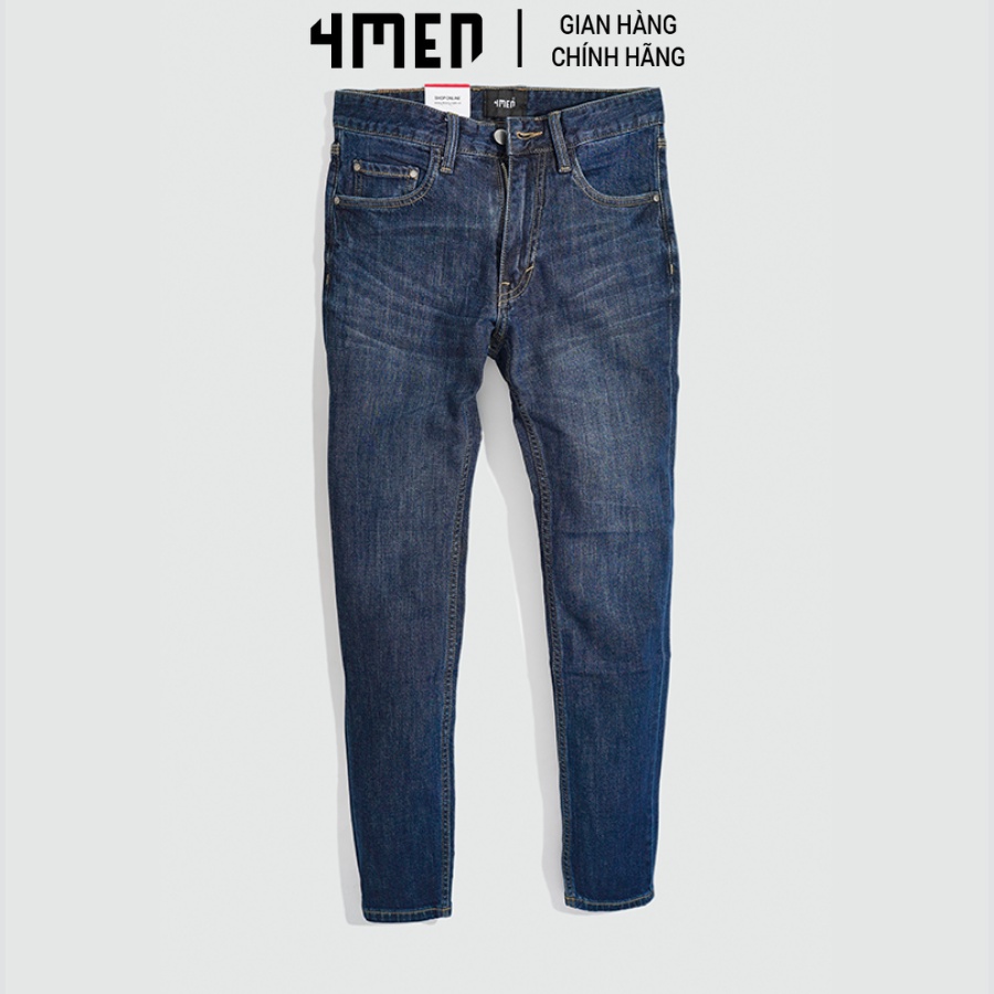 Quần jeans nam xanh trơn 4MEN QJ021 vải cao cấp co giãn, form slimfit tôn dáng