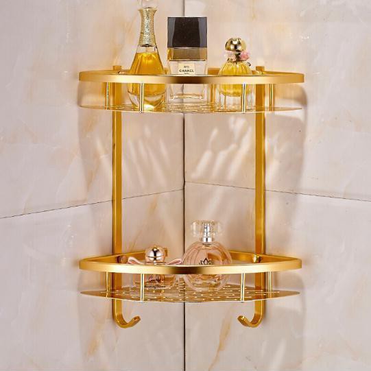 Kệ nhà vệ sinh không có lỗ Punch phòng tắm góc Giỏ gian Chân máy hai lớp bằng nhôm Màu vàng đen < | BigBuy360 - bigbuy360.vn