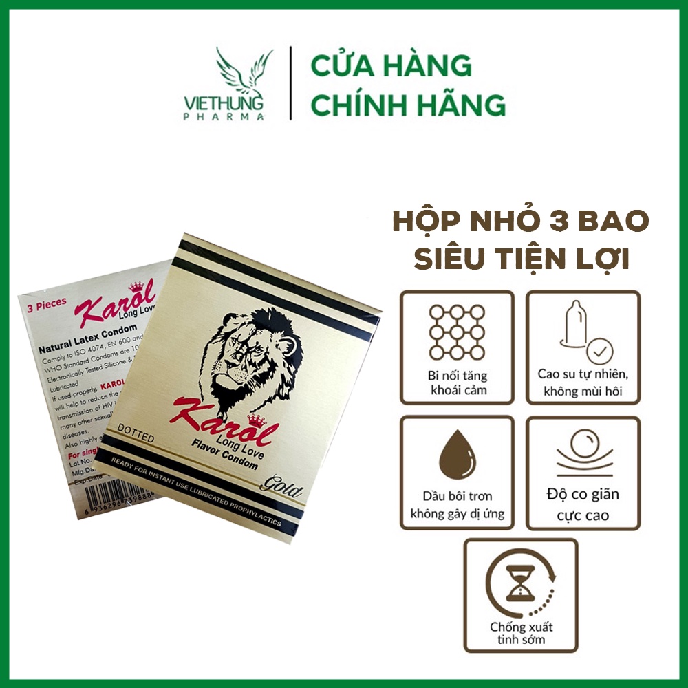 Bao cao su Karol chính hãng, bao cao su siêu mỏng, gai bi, kéo dài thời gian quan hệ, hộp 3 bao