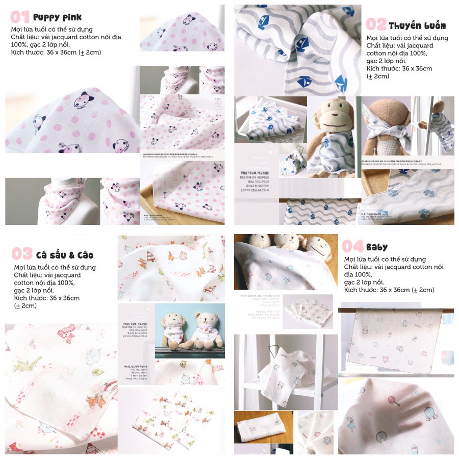 [Mua 2 tặng 1]Khăn sữa cho bé OZMAM 100% cotton tinh khiết an toàn cho bé (chính hãng Hàn Quốc)