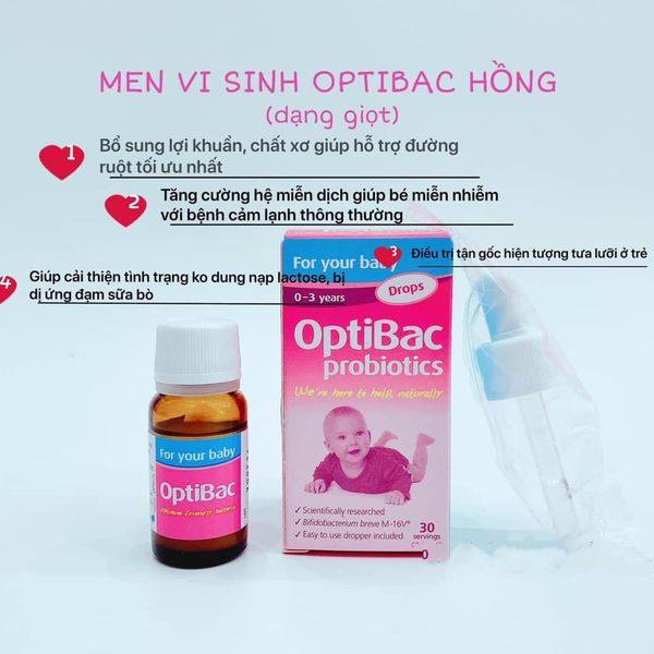 Men vi sinh Optibac hồng dạng giọt 0-3y - Anh