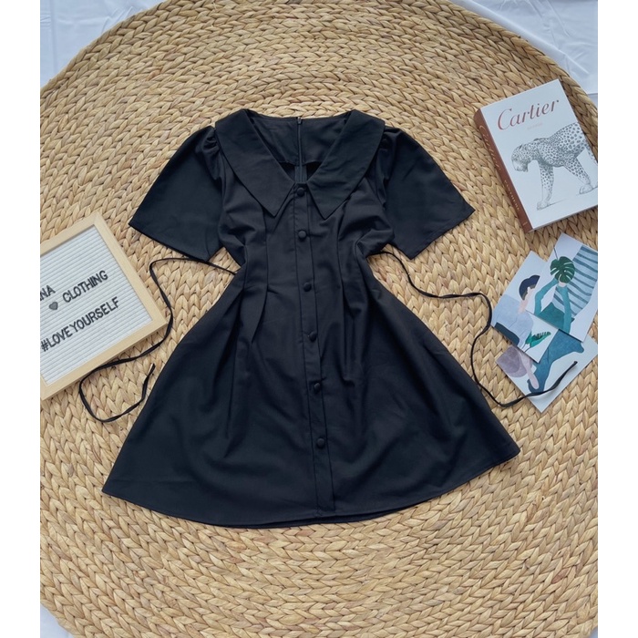 Đầm basic phối nút 2 màu