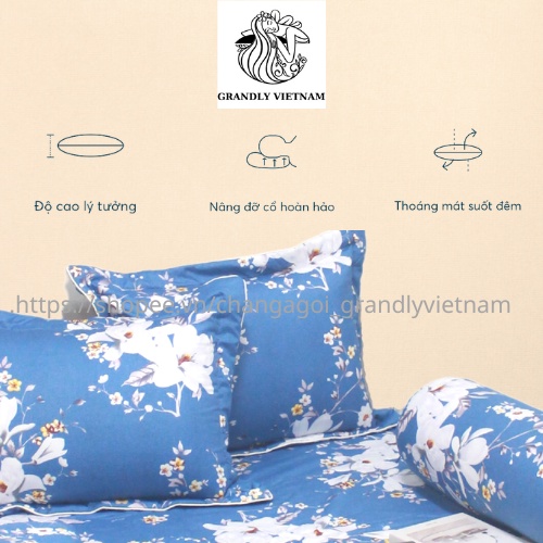 Bộ gối cotton vải bông cao cấp Grandly Vietnam chính hãng, hoạ tiết đa dạng siêu bền đẹp
