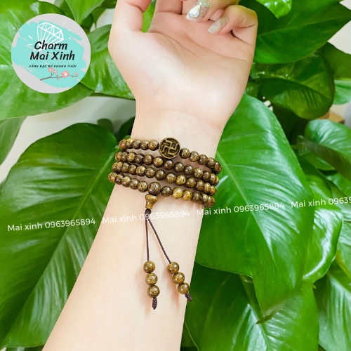 Chuỗi Trầm Hương Tốc lào 108 hạt phối charm chữ Vạn trầm  - Vòng Tay Gỗ tự nhiên Nữ phong thuỷ