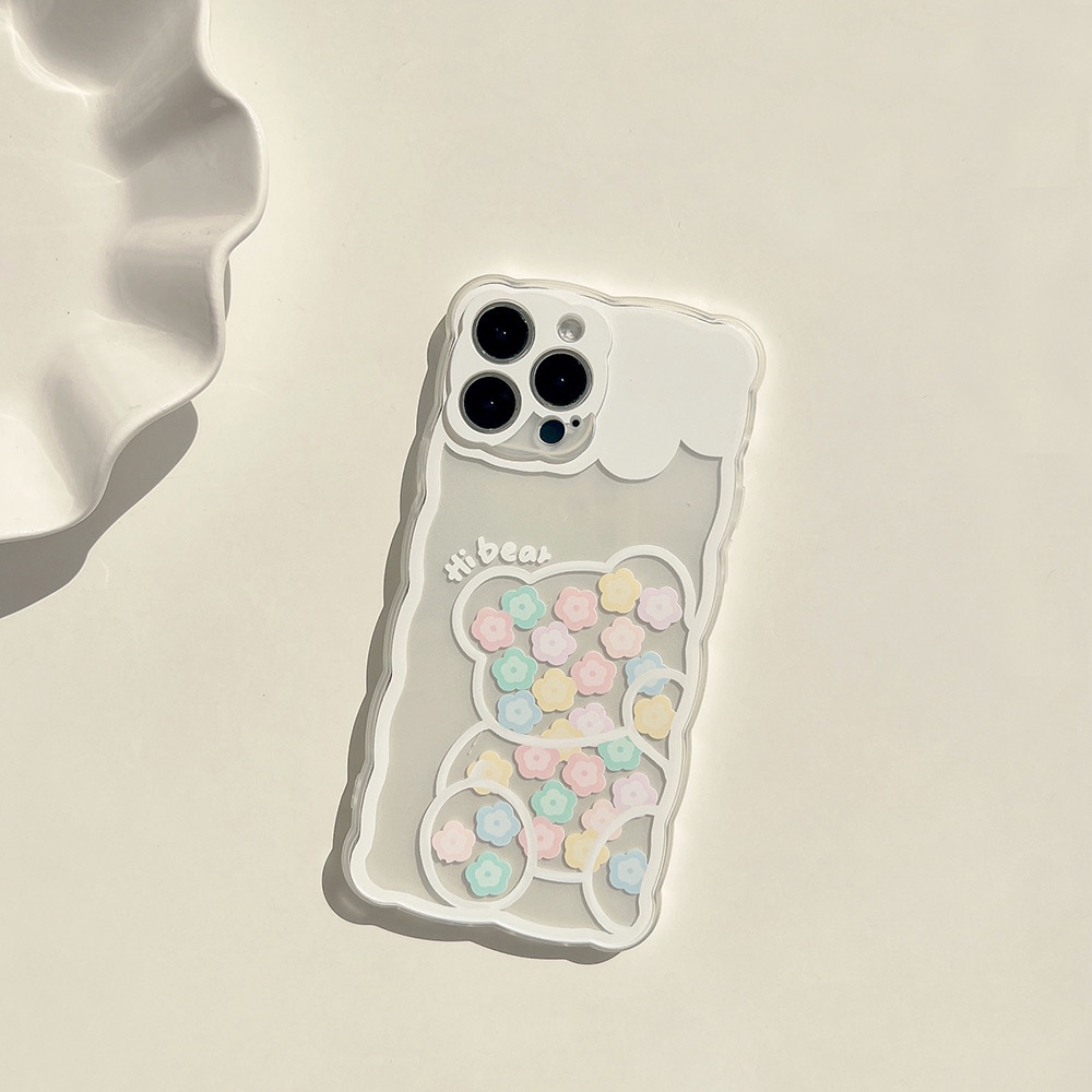 Ốp lưng iphone Hoa Viền Gấu Trắng Hi Bear 14Pro/13promax/13pro/13/12promax/12pro/12/7plus/8plus/11/11promax/x/xs/xsmax/7