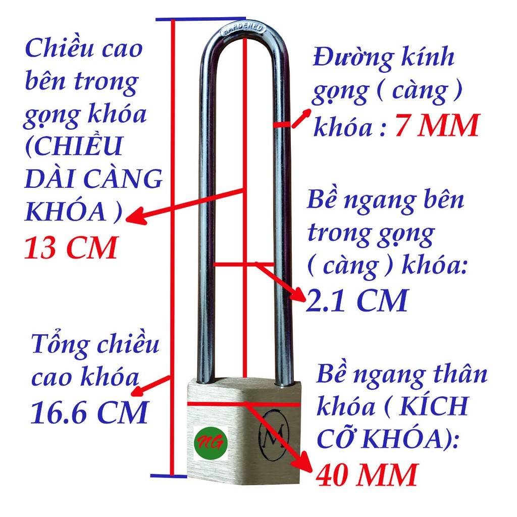 Ổ khóa cỡ 40MM càng khóa dài 13 CM với 2 chìa chữ thập Vương niệm