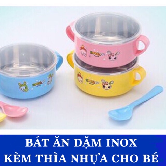 Bộ bát ăn dặm inox kèm thìa nhựa cho bé