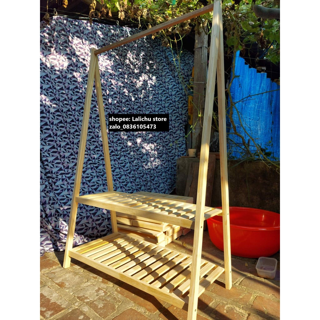 Kệ treo quần áo chữ A gỗ tự nhiên cỡ lớn decor