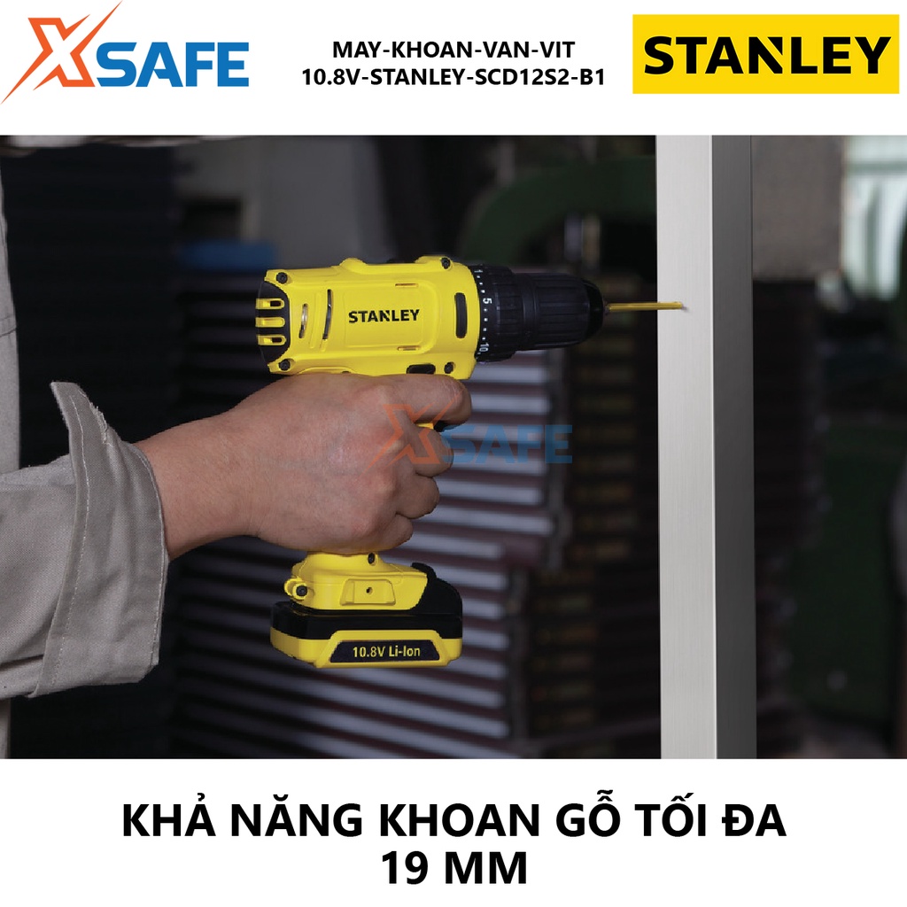 Máy khoan vặn vít STANLEY SCD12S2-B1 Máy siết vít dùng pin điện thế 10.8V Tốc độ không tải 0–1.200 vòng/ph - Chính hãng