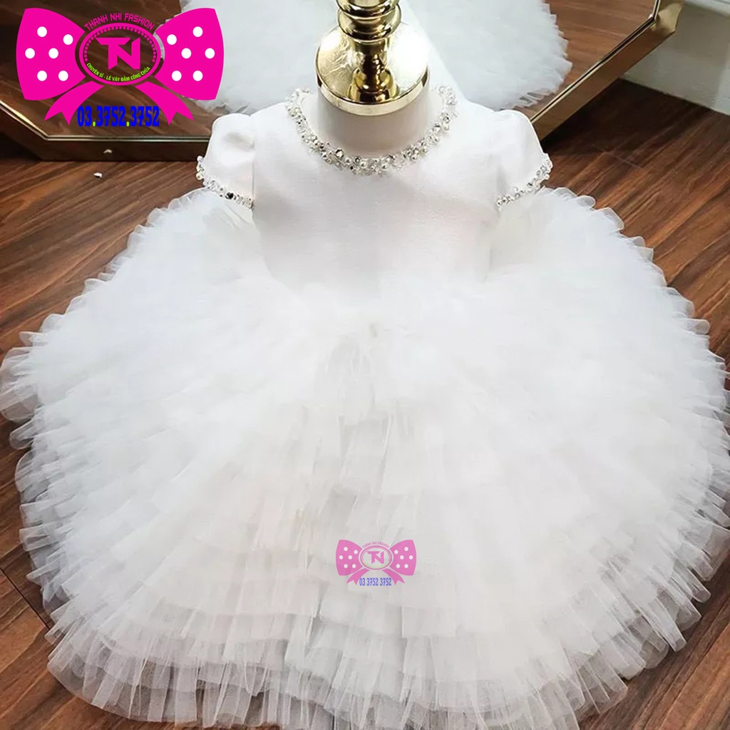 Váy Bé Gái Trắng Xếp Ly theo Tầng Dịu Dàng Xinh Xắn  - Váy Công Chúa TN2330012
