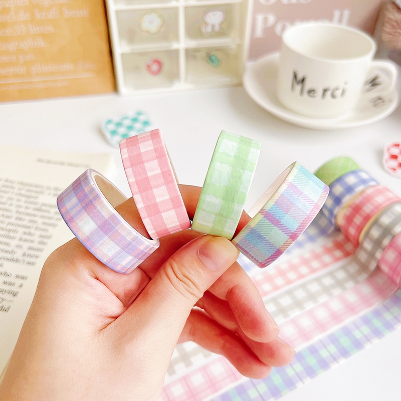 Cuộn Washi Tape Họa Tiết Kẻ Caro Dài 3M Trang Trí Sổ Vở Bullet Journal Băng Keo Dính Dễ Thương Nhiều Màu